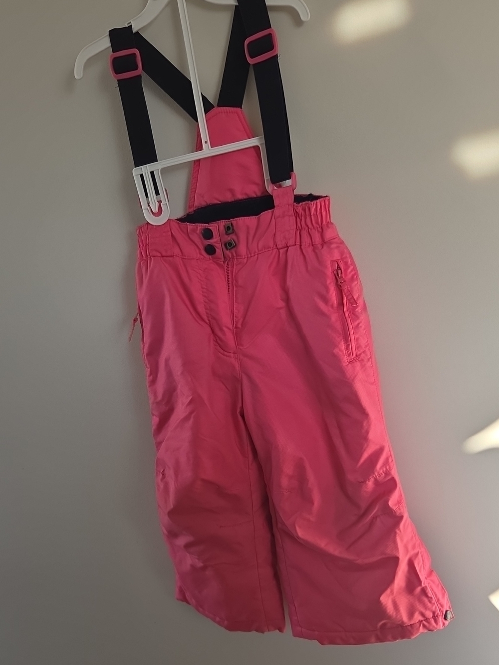 Kids Pink Insulated Snow/Pants with Adjustable Black Suspenders